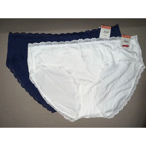 Jenni Intimates Women's Lace Trim Panty White & Navy Blue Size XXXL Lot of 2 NWT - Picture 2 of 9